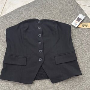 Madden NYC Black Strapless Button-Up Top